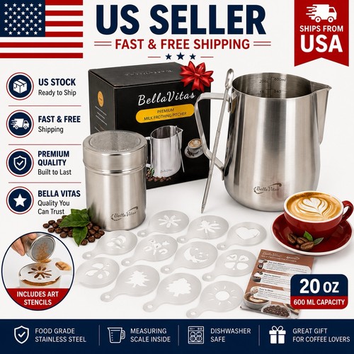 Milk frothing pitcher set 20oz - milk,